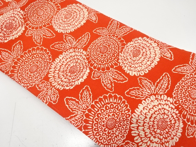 縮緬地　型染　菊模様　名古屋帯